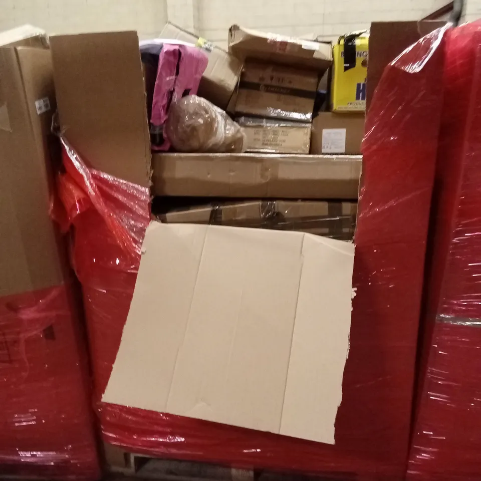 PALLET OF ASSORTED HOUSEHOLD GOODS AND PRODUCTS TO INCLUDE; TURNTABLE, CAT HOUSE, CAT FLAP ETC