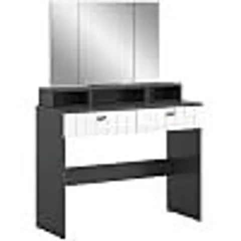 BOXED XONOX.HOME MONTE X97A2T67 DRESSING TABLE WITH MIRROR ANTHRACITE AND GLOSSY WHITE APPROX. L/H/D: 100/142/42 CM (2 BOXES: