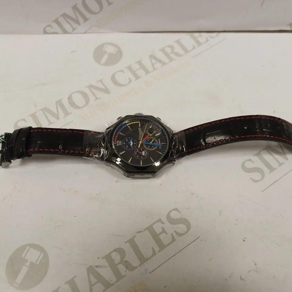 GAMAGES OF LONDON LIMITED EDITION HAND ASSEMBLED GRANDEUR AUTOMATIC BLACK WATCH RRP £695