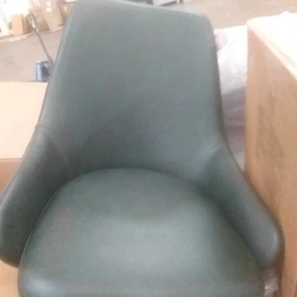 BOXED PAIR OF GREEN FAUX LEATHER DINING CHAIRS