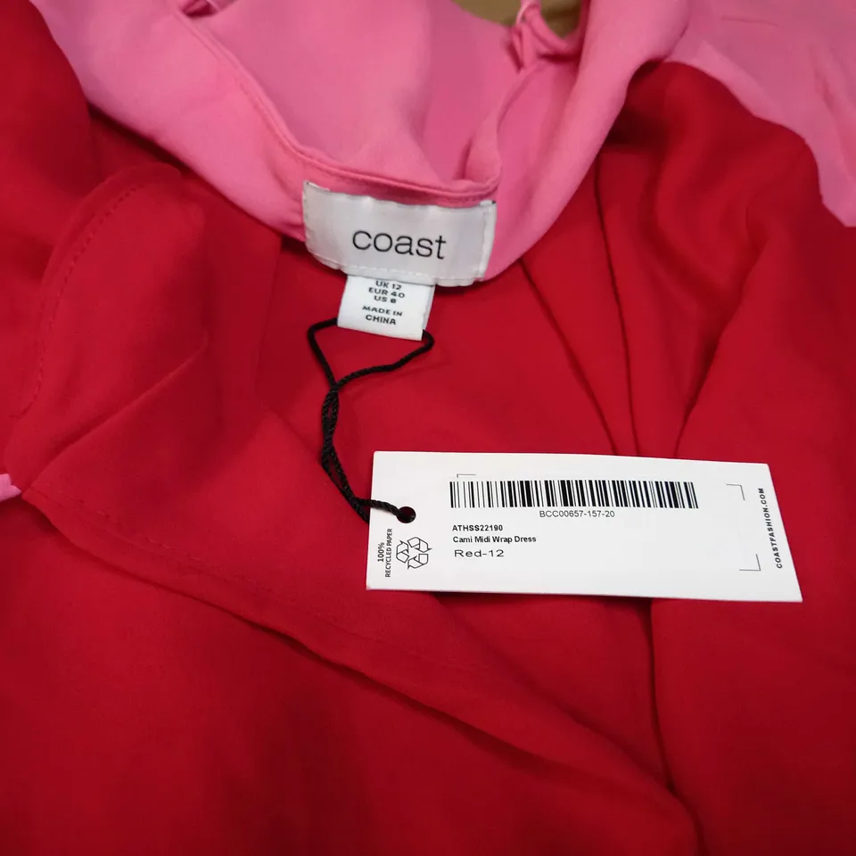 COAST RED/PINK CAM MIDI WRAP DRESS - SIZE 12