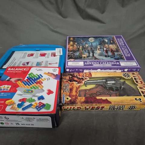 LARGE BOX OF ASSORTED TOYS AND GAMES TO INCLUDE TABLET CASE, JIGSAW AND TOY GUNS