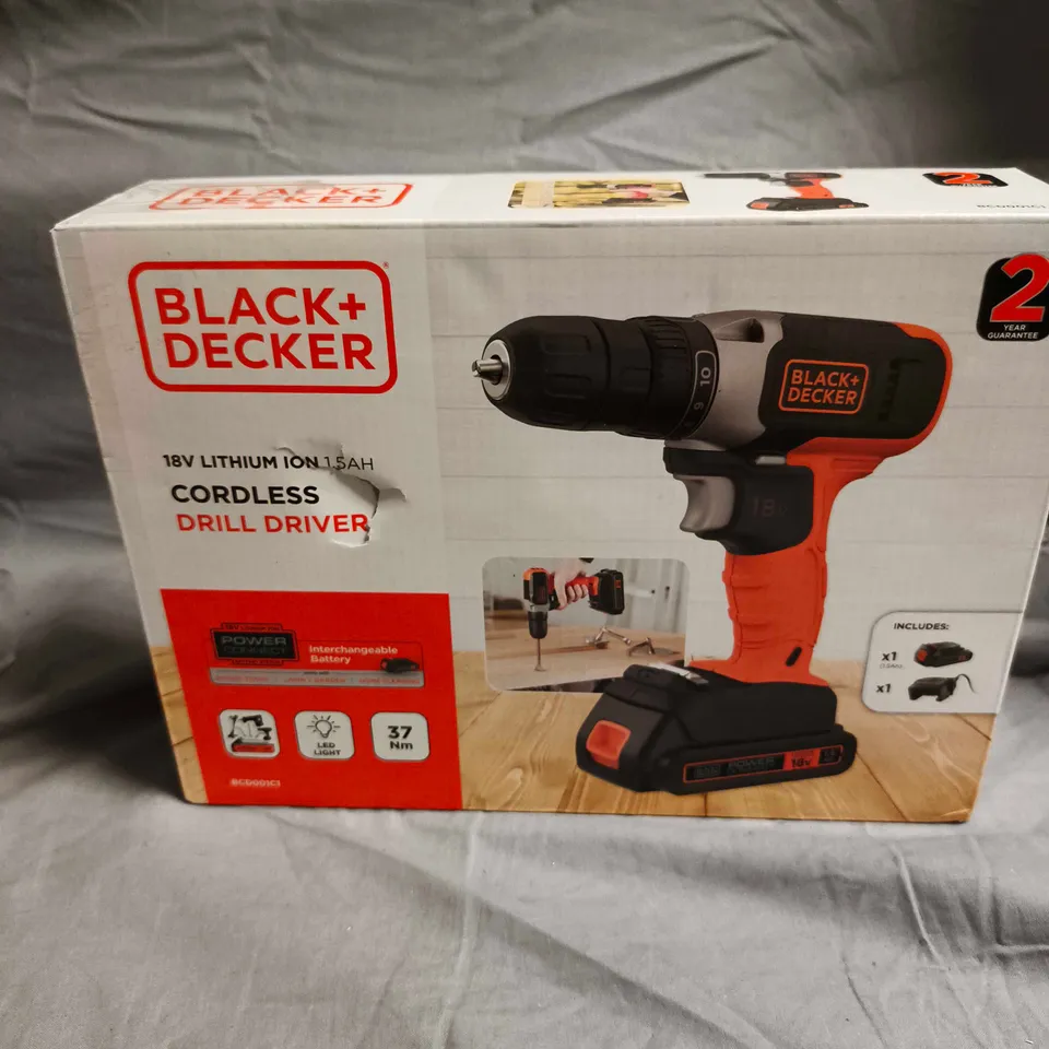 BLACK+DECKER 18V CORDLESS DRILL DRIVER WITH BATTERY & CHARGER – BOXED