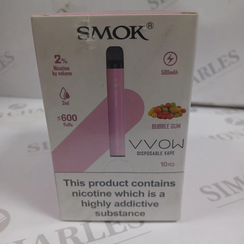 SEALED SMOK VVOW 10-PACK OF DISPOSABLE VAPES - BUBBLE GUM