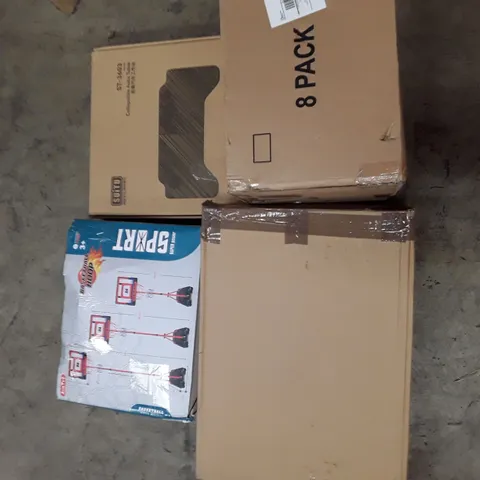 PALLET TO CONTAIN AN ASSORTMENT OF HOUSEHOLD ITEMS TO INCLUDE COLLAPSIBLE AUTO TABLE, SACK TROLLEY, FOLDING CLOSET ORGANISER AND KIDS BASKET BALL HOOPS ECT