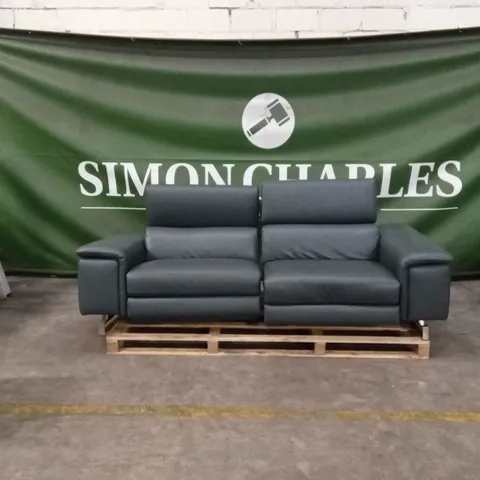 QUALITY DESIGNER 3 SEATER POWER RECLINER LEATHER SOFA - SLATE GREY