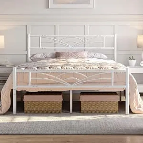 BOXED YAHEETECH 4FT6 DOUBLE METAL BED FRAME WITH CLOUD-INSPIRED DESIGN, WHITE