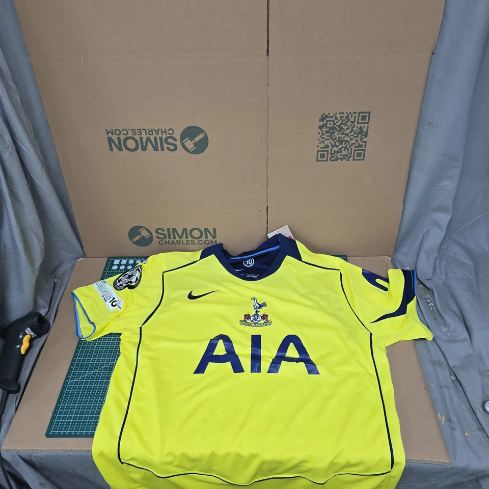 UK L NIKE MEN'S SPURS FOOTBALL SHIRT – NEON YELLOW WITH BLUE TRIM – AIA SPONSOR