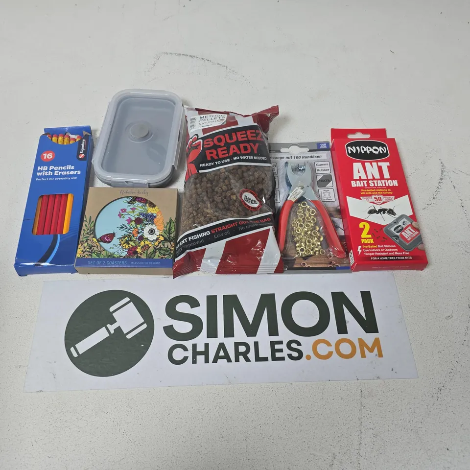 APPROXIMATELY 15 ASSORTED HOUSEHOLD ITEMS TO INCLUDE ANT BAIT STATION, METHOD PELLETS, HB PENCILS, ETC