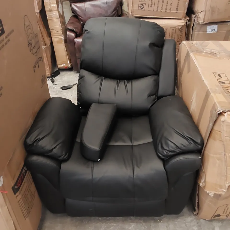 DESIGNER RECLINING BLACK FAUX LEATHER EASY CHAIR 