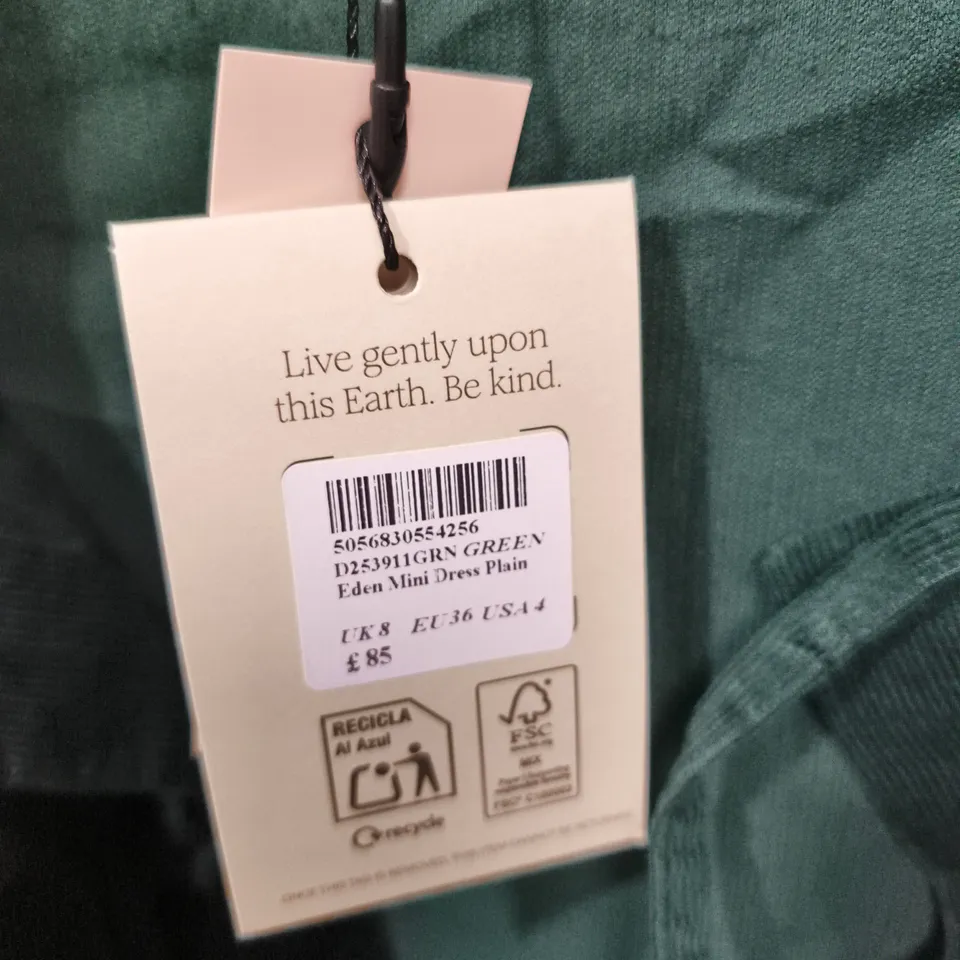 NOBODY'S CHILD EDEN MINI DRESS PLAIN – UK 8, GREEN