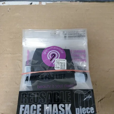 BOX OF APPROXIMATELY 150 REUSABLE FACE MASKS - BLACK 