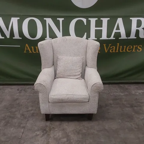 DENTON CHUNKY WEAVE FABRIC WING CHAIR - NATURAL