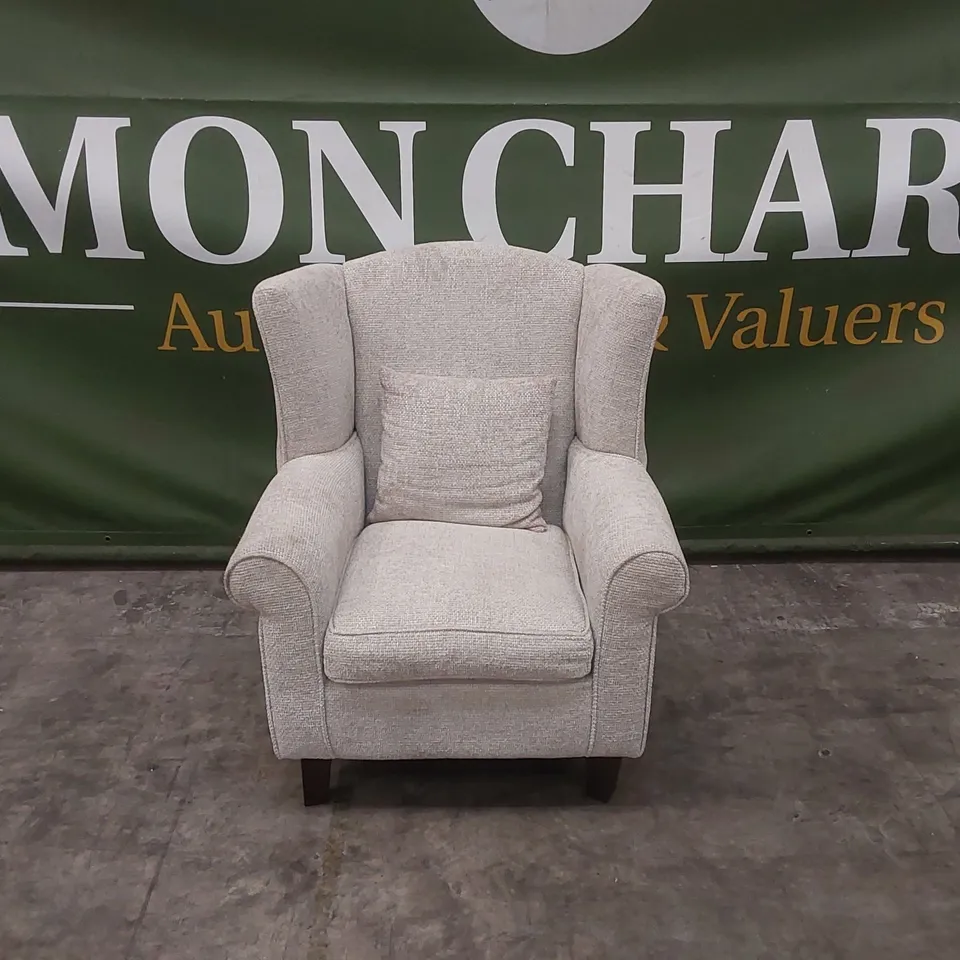 DENTON CHUNKY WEAVE FABRIC WING CHAIR - NATURAL