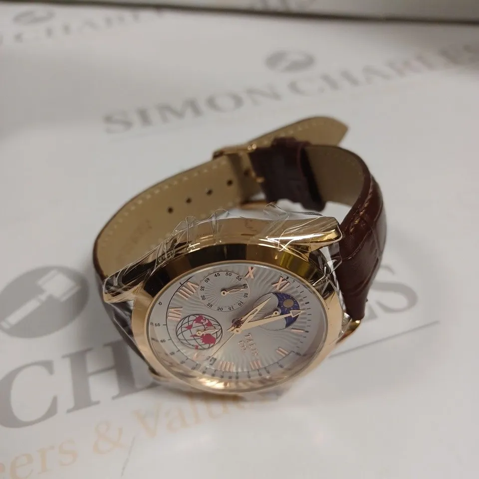 MENS TALIS CO 7120 CHRONOGRAPH WATCH – MOON PHASE MOVEMENT – GENUINE LEATHER STRAP