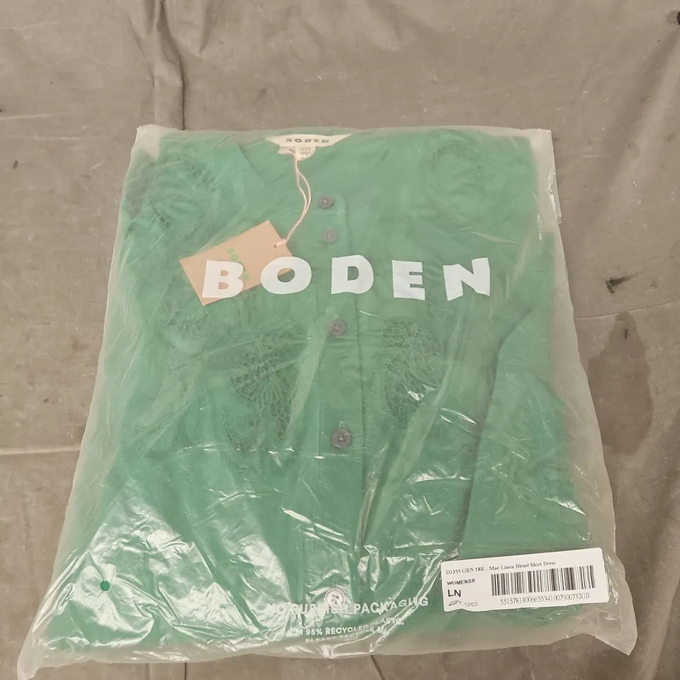 BODEN MAE LINEN BLEND SHIRT DRESS – GREEN, WOMEN'S SIZE 18R