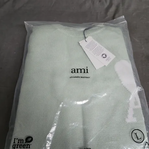 AMI ALEXANDRE MATTIUSSI KNIT JUMPER – LIGHT GREEN, SIZE L