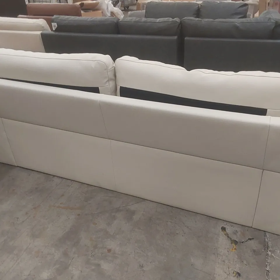 QUALITY DESIGNER 3-SEATER CREAM FAUX LEATHER UPHOLSTERED SOFA