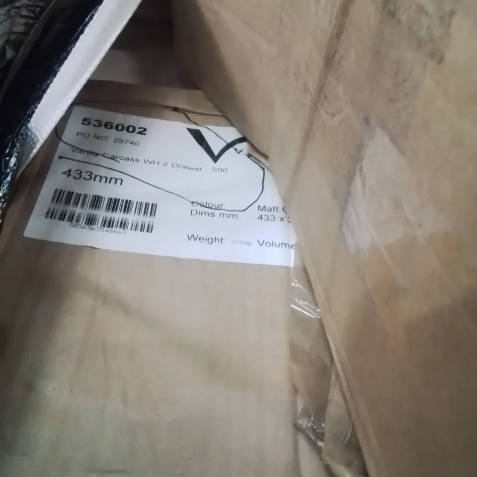 PALLET OF ASSORTED BATHROOM PRODUCTS TO INCLUDE;ORANI CAST BASIN,DERWENT SR CAST,VANITY CARCASS WH 2 DRAW