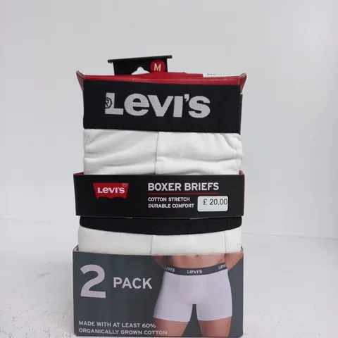 LEVI'S BOXER BRIEFS – 2 PACK, WHITE, COTTON STRETCH (SIZE M)