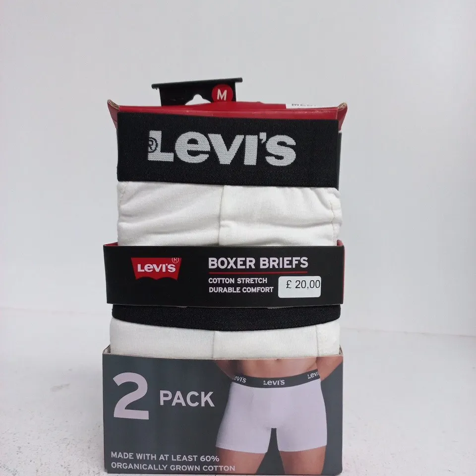 LEVI'S BOXER BRIEFS – 2 PACK, WHITE, COTTON STRETCH (SIZE M)