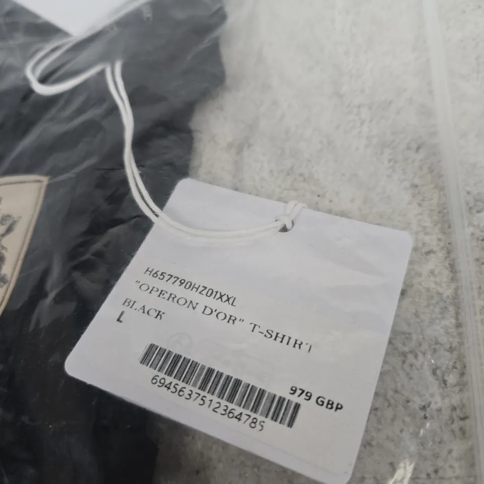 HERMÈS BLACK T‑SHIRT – PRINTED PATTERN, SIZE L
