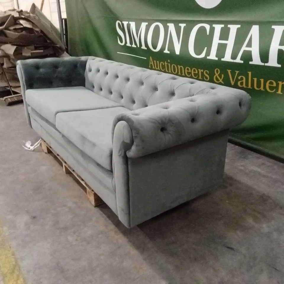QUALITY DESIGNER 3 SEATER CHESTERFIELD SOFA BED - CHARCOAL VELVET