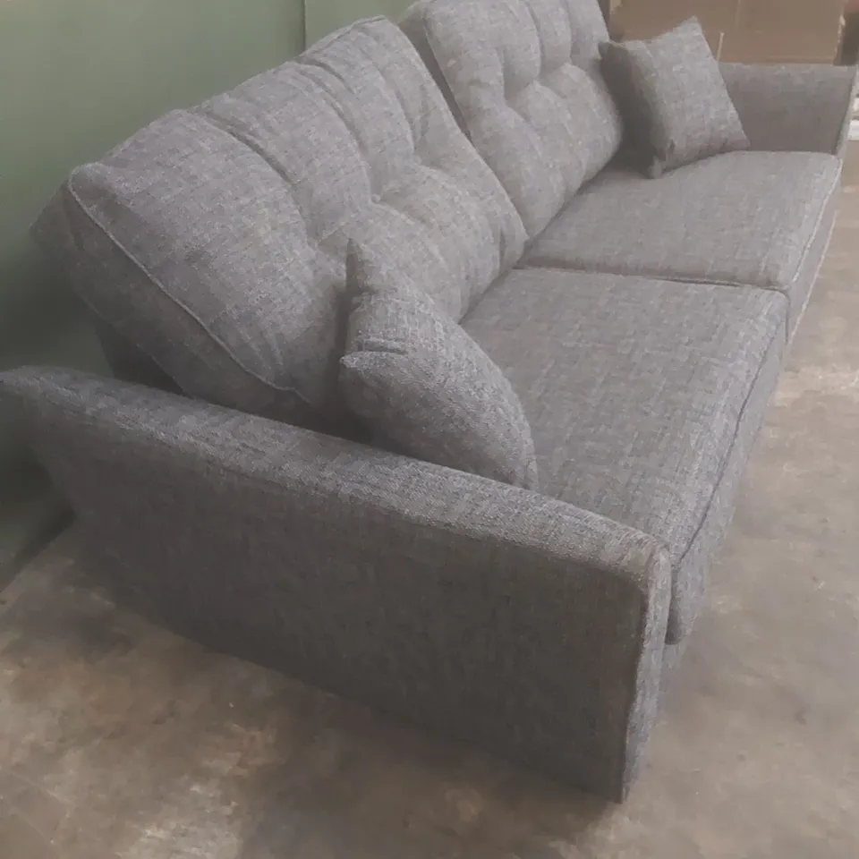 DESIGNER HALSTOW 3 SEATER HIGH BACK FABRIC UPHOLSTERED SOFA - CHARCOAL 