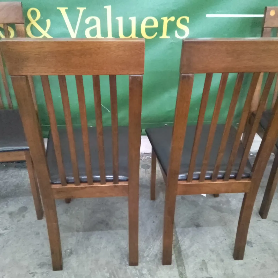 SET OF 4 NEW OXFORD DARK WOOD DINING CHAIRS (BLACK LEATHER SEAT PAD)