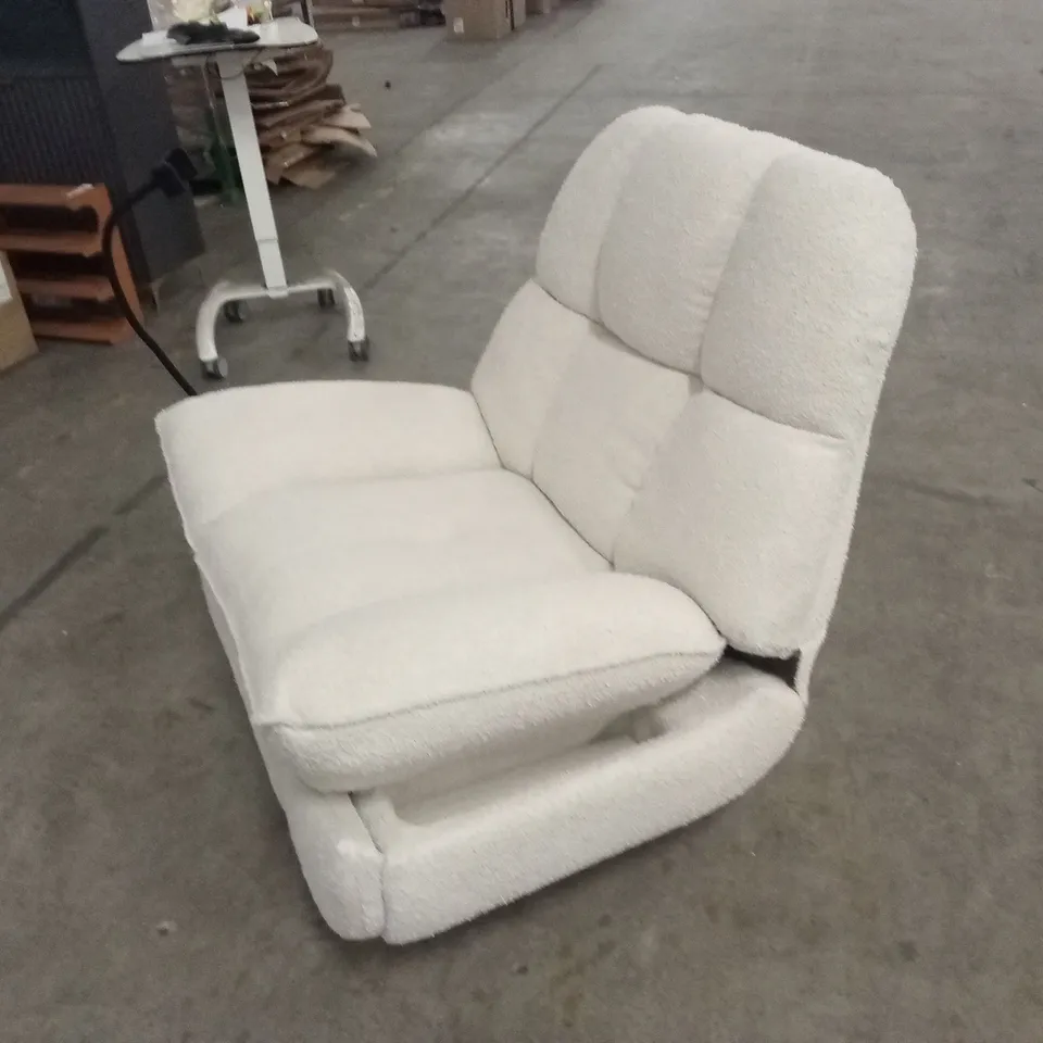 DESIGNER BOUCLE FABRIC SWIVEL & MANUAL RECLINER COSY CHAIR