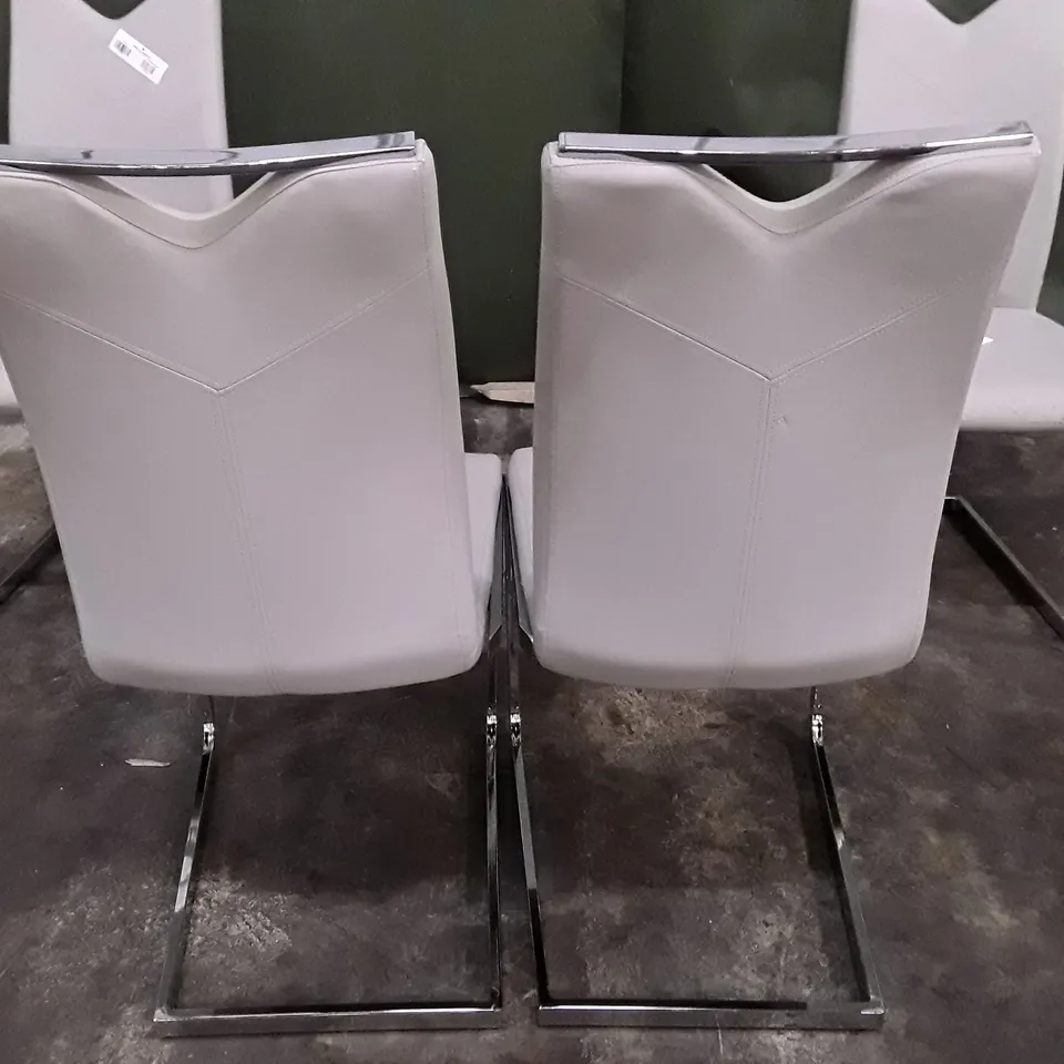 SET OF 4 LIGHT GREY LEATHER DINING CHAIRS