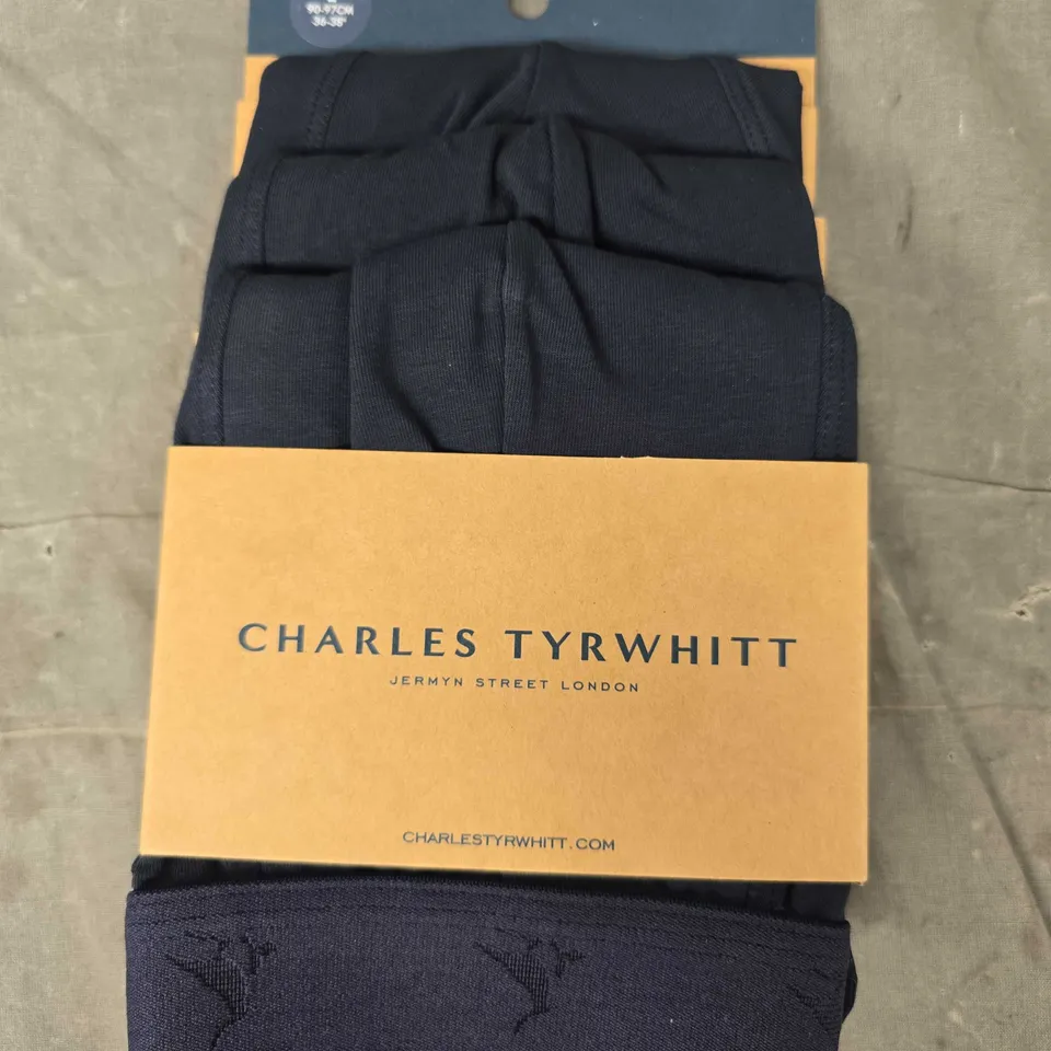 CHARLES TYRWHITT PACK OF 3 FRENCH BLUE STRETCH JERSEY TRUNKS - LARGE
