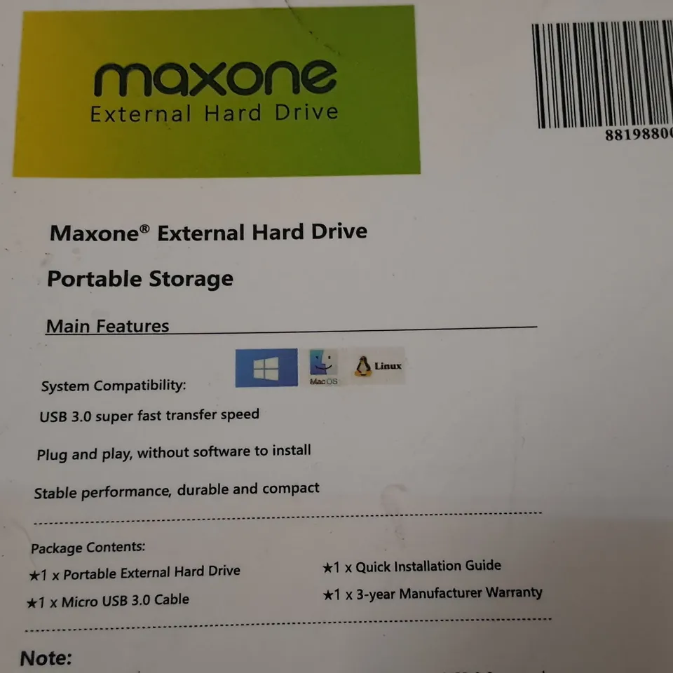 BOXED MAXONE 2.5" EXTERNAL 500GB HDD