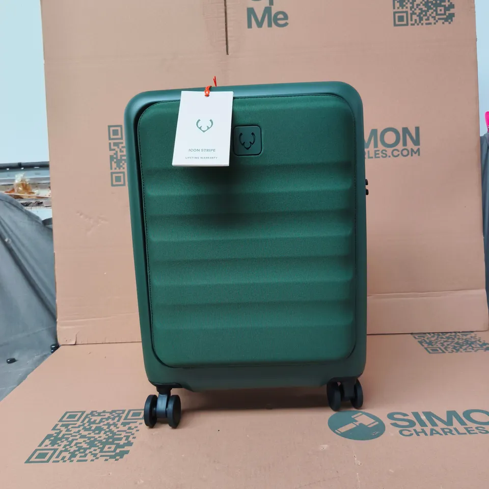 ANTLER ICON STRIPE POCKET 55CM GREEN SUITCASE WITH WHEELS BOXED