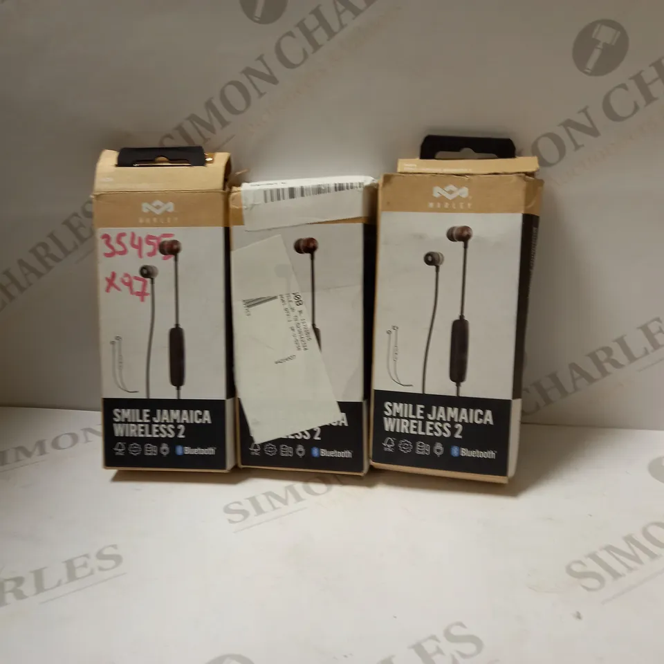 LOT OF 3 ASSORTED HOUSE OF MARLEY SMILE JAMAICA WIRELESS 2 EARPHONES
