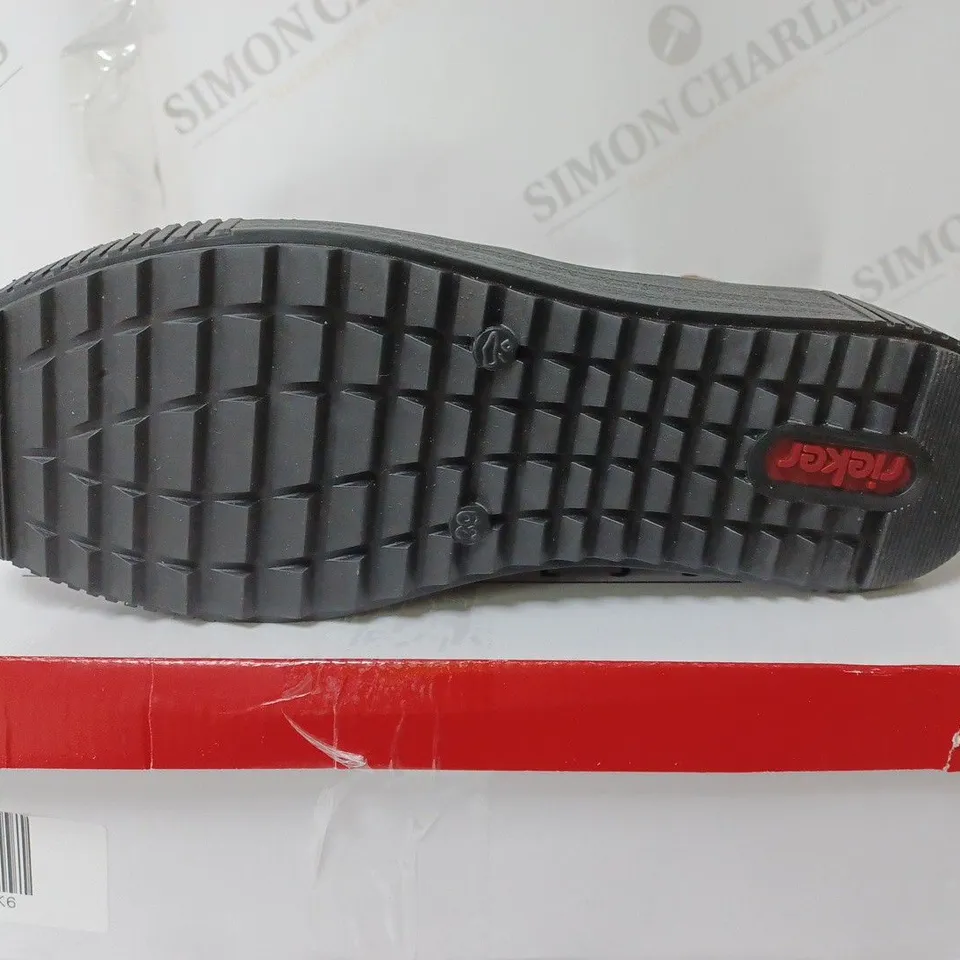 BOXED PAIR OF RIEKER HI TOP TRAINERS IN BLACK UK SIZE 6