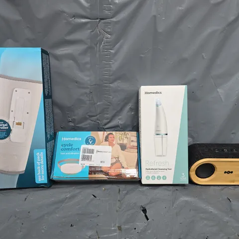 BOX OF APPROXIMATELY 5 ASSORTED ITEMS TO INCLUDE - HOMEDICS REFRESH CLEANSING TOOL , CALF WRAP ETC