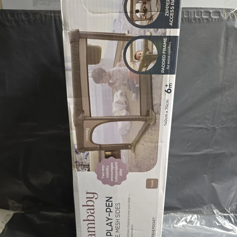 DREAMBABY EXPLORER PLAYPEN IN TAUPE – PADDED FRAME WITH MESH SIDES