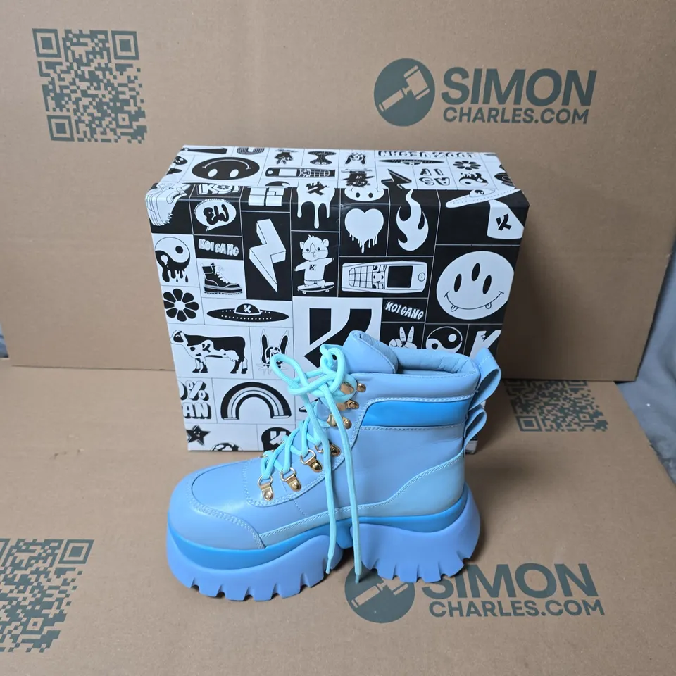 BOXED KOI CRYBABY BLUE VILUN PLATFORM BOOTS UK SIZE 5 