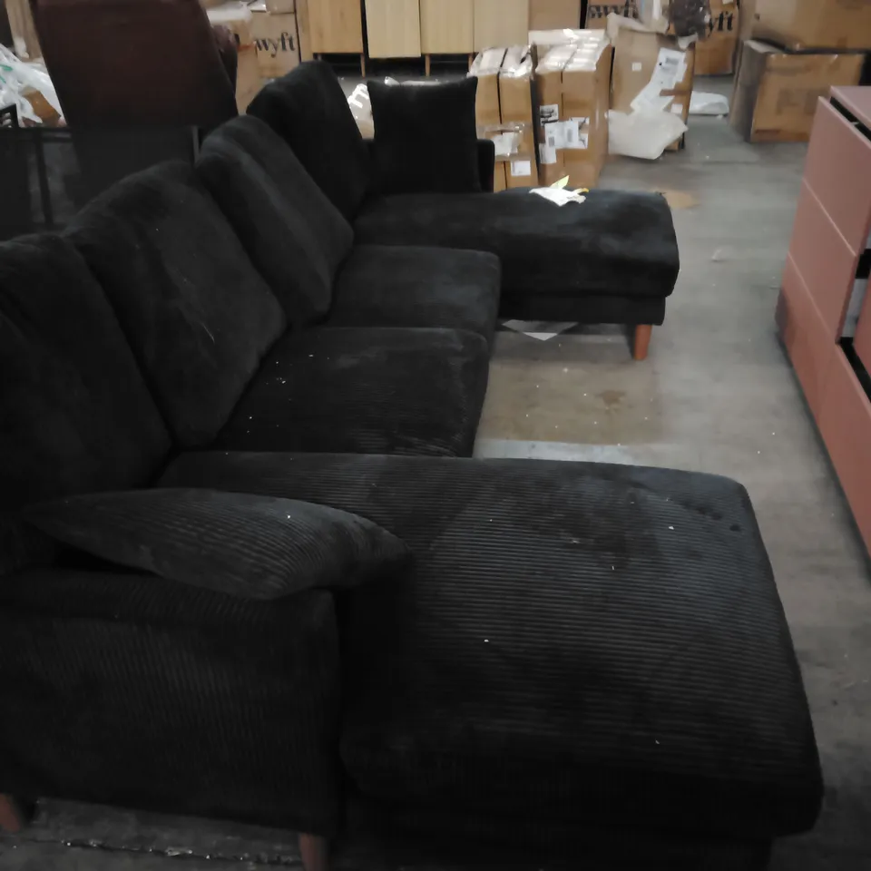 BLACK FABRIC SECTIONAL SOFA – L-SHAPED, 6 SEATER BLACK