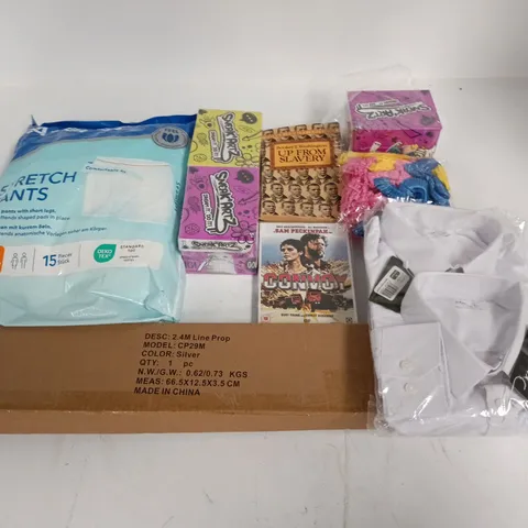 LOT OF ASSORTED HOUSEHOLD STRETCH PANTS, KAMDIN SHIRTS AND WHITE TOWEL BAIL