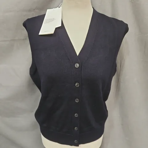 COS RWS WOOL BUTTON UP KNIT VEST IN NAVY SIZE S