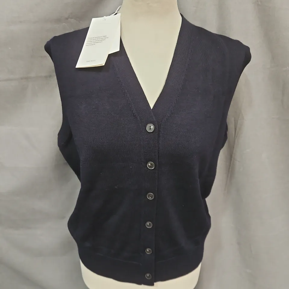 COS RWS WOOL BUTTON UP KNIT VEST IN NAVY SIZE S