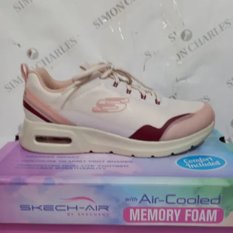 BOXED PAIR OF SKECHERS AIR COURT TRAINERS IN PINK & WHITE SIZE 6
