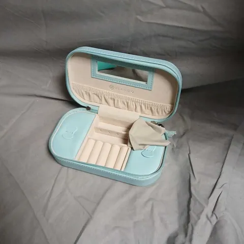 VLANDO TURQUOISE TRAVEL JEWELRY BOX WITH MIRROR AND RING ROLLS