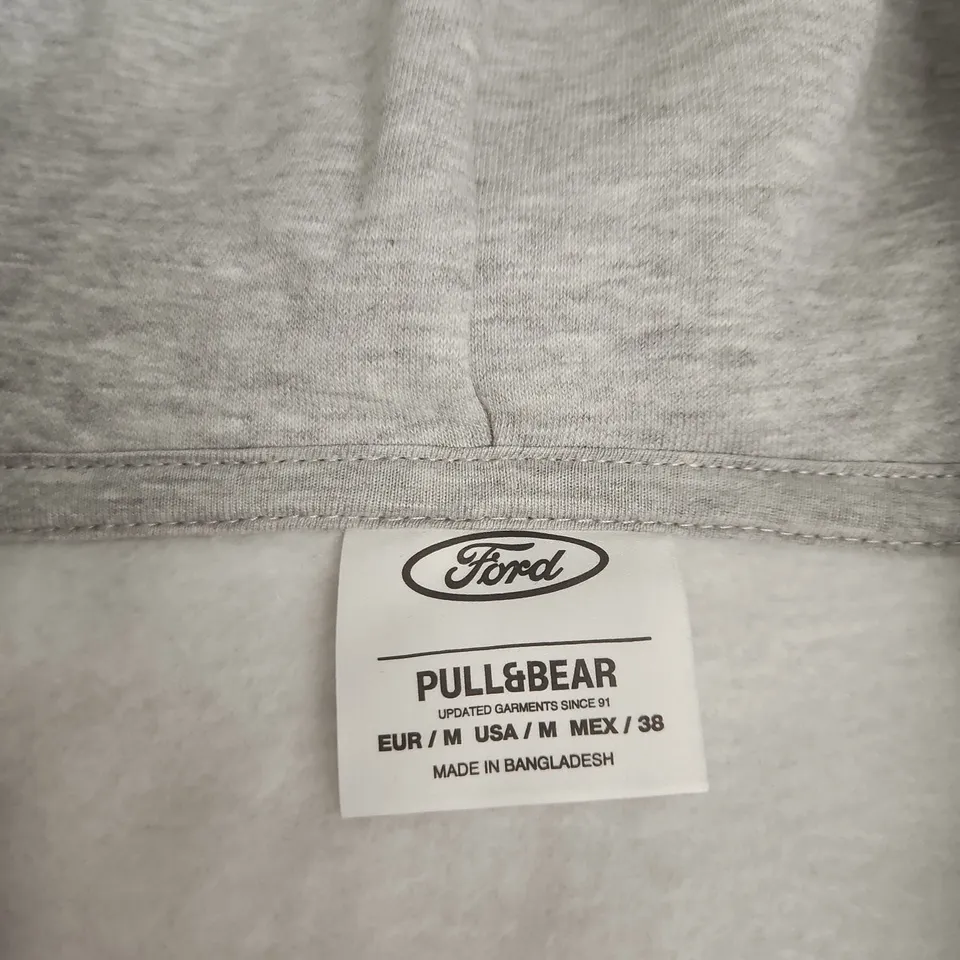 PULL&BEAR FORD GREY HOODIE, ZIP FRONT, SIZE M (EU 38)