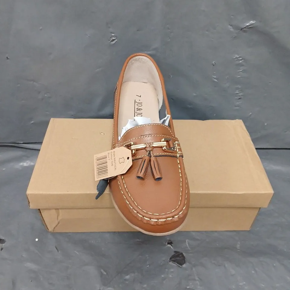 BOXED PAIR OF JO & JOE NAUTICAL MOCCASIN SLIP ON SHOES IN TAN - 7