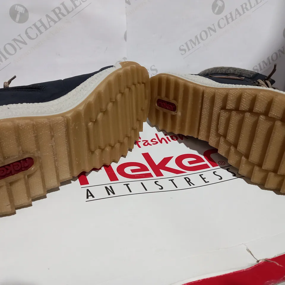 BOXED PAIR OF RIEKER NAVY ANKLE BOOTS  - SIZE 6