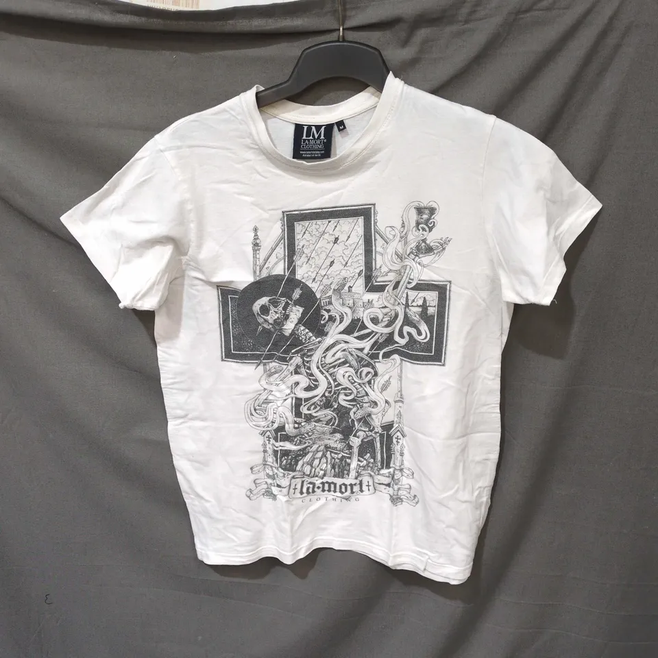 LA-MORT CLOTHING WHITE T-SHIRT – GRAPHIC PRINT (M)