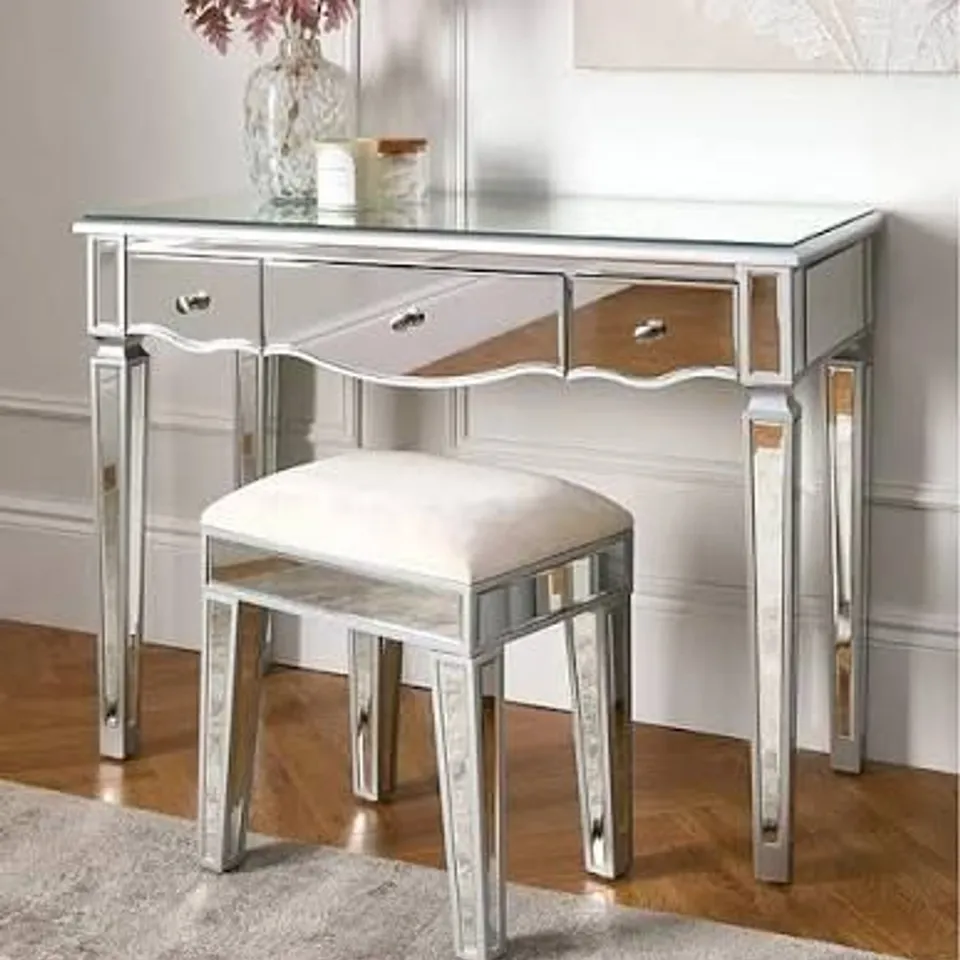 BOXED MIRAGE MIRRORED DRESSING TABLE AND STOOL (1 BOX) RRP £249